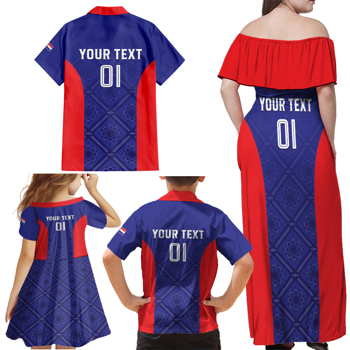 Personalized Croatia 2024 Football Family Matching Off Shoulder Maxi Dress and Hawaiian Shirt Hrvatska Vatreni - Wonder Print Shop