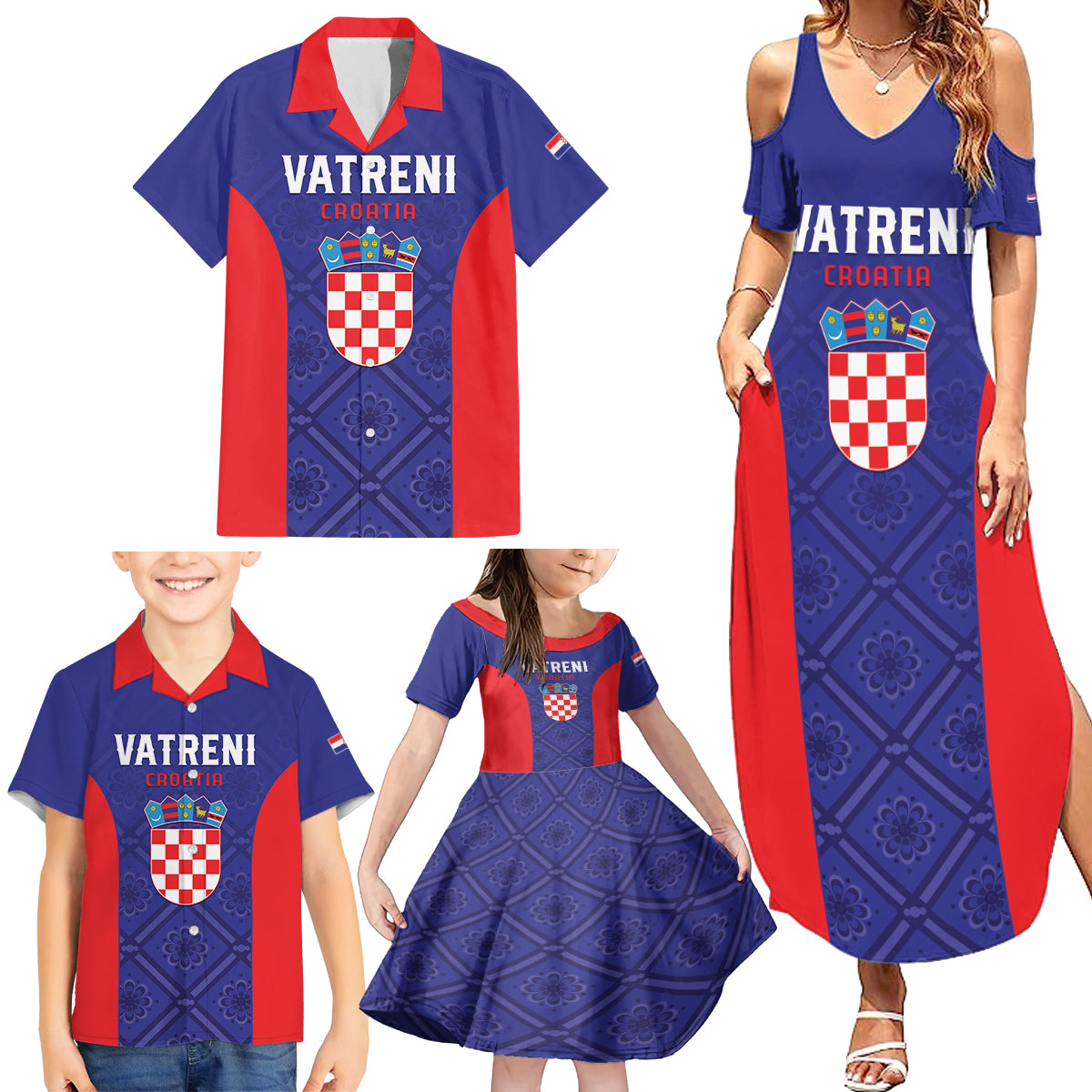 Personalized Croatia 2024 Football Family Matching Summer Maxi Dress and Hawaiian Shirt Hrvatska Vatreni - Wonder Print Shop