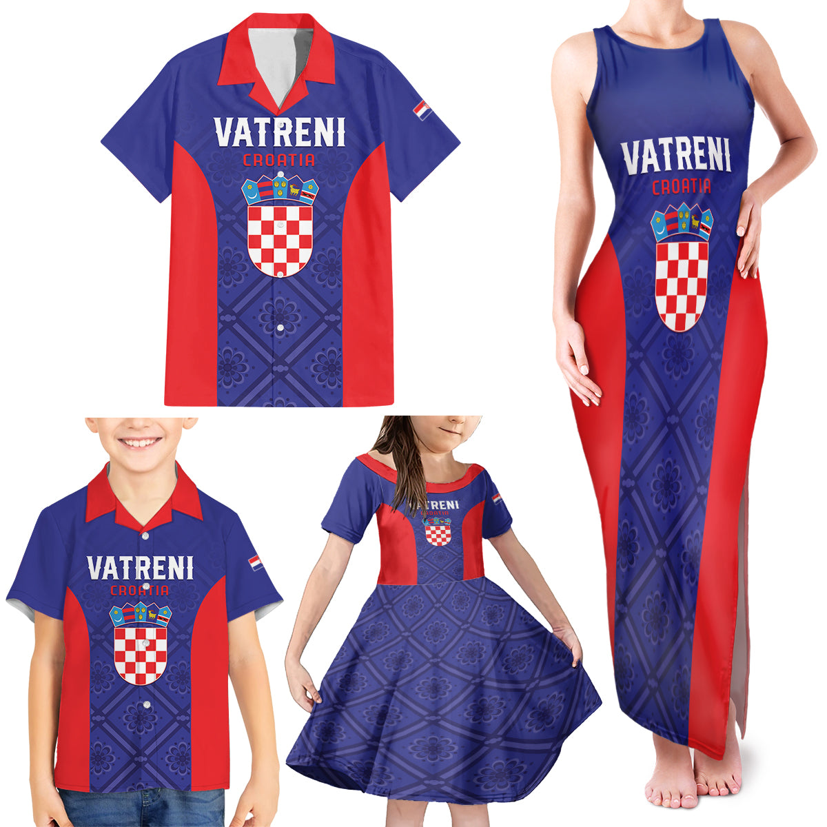 Personalized Croatia 2024 Football Family Matching Tank Maxi Dress and Hawaiian Shirt Hrvatska Vatreni - Wonder Print Shop