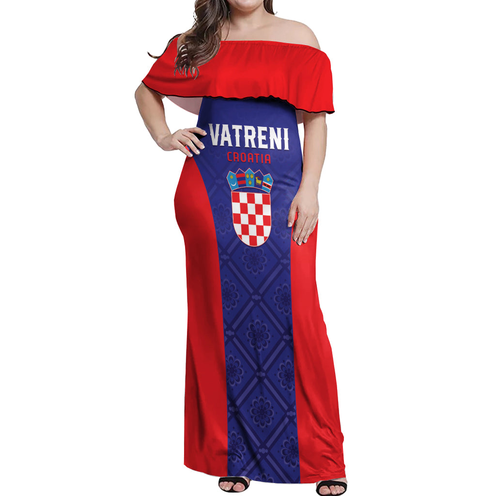 Personalized Croatia 2024 Football Off Shoulder Maxi Dress Hrvatska Vatreni