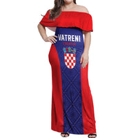 Personalized Croatia 2024 Football Off Shoulder Maxi Dress Hrvatska Vatreni - Wonder Print Shop
