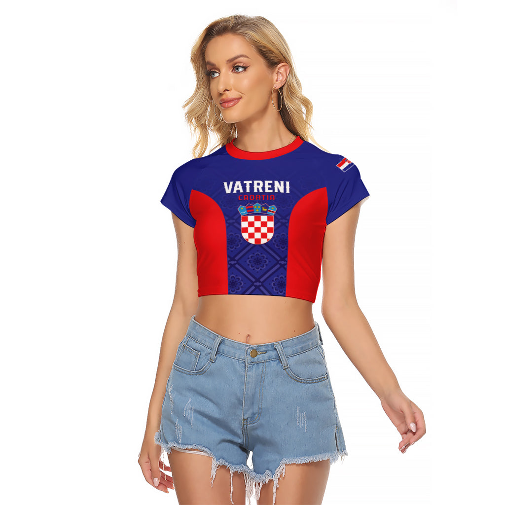 Personalized Croatia 2024 Football Raglan Cropped T Shirt Hrvatska Vatreni - Wonder Print Shop