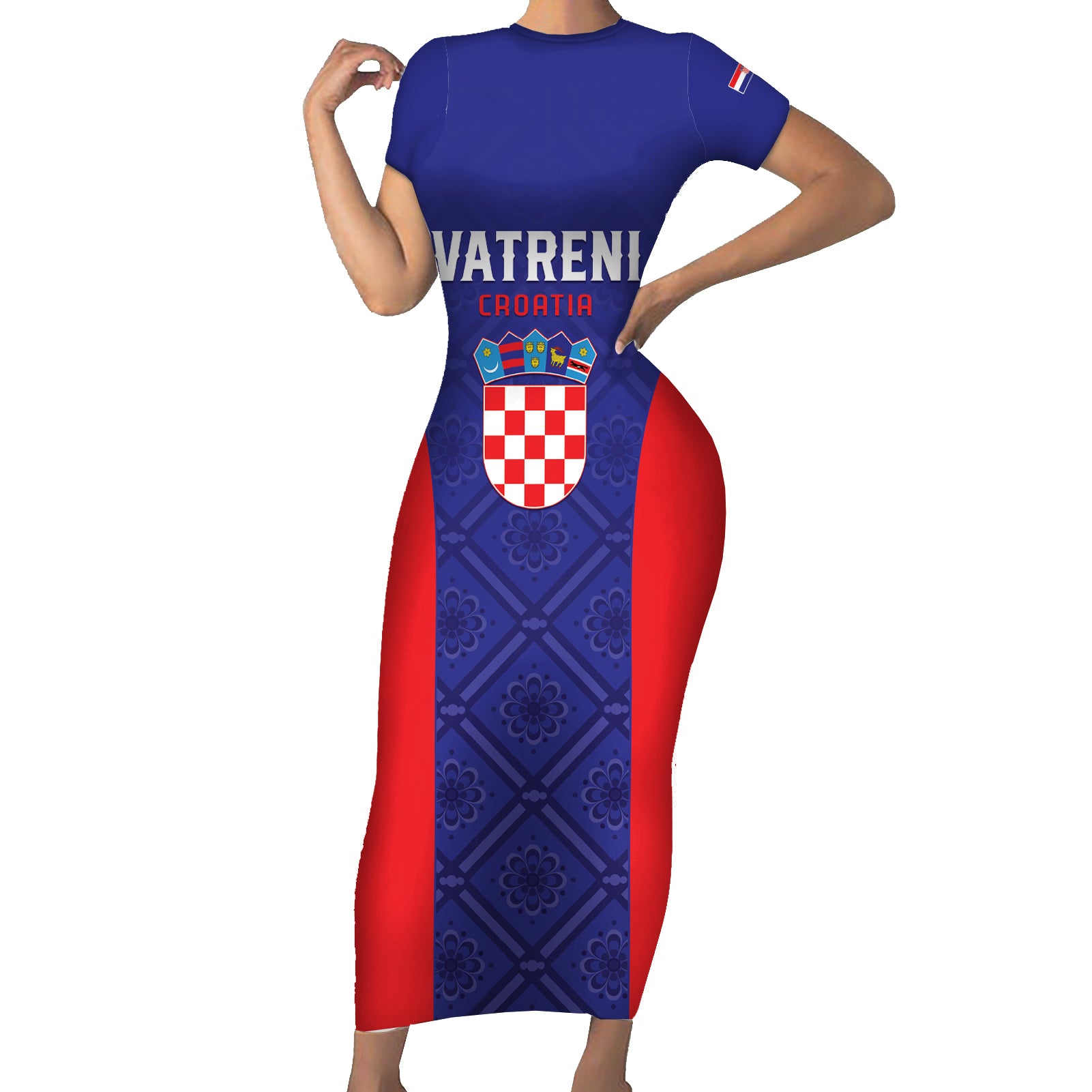Personalized Croatia 2024 Football Short Sleeve Bodycon Dress Hrvatska Vatreni