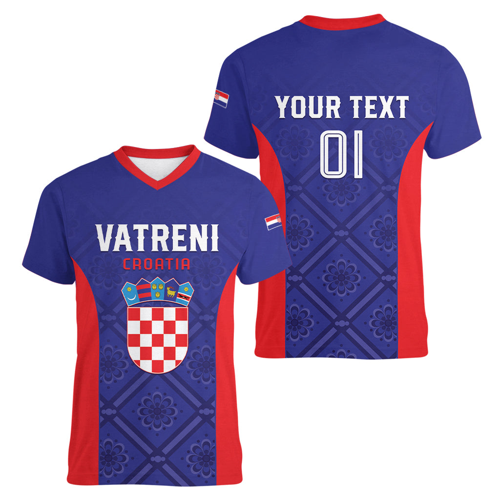 Personalized Croatia 2024 Football Women V-Neck T-Shirt Hrvatska Vatreni - Wonder Print Shop