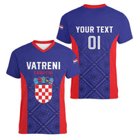 Personalized Croatia 2024 Football Women V-Neck T-Shirt Hrvatska Vatreni - Wonder Print Shop