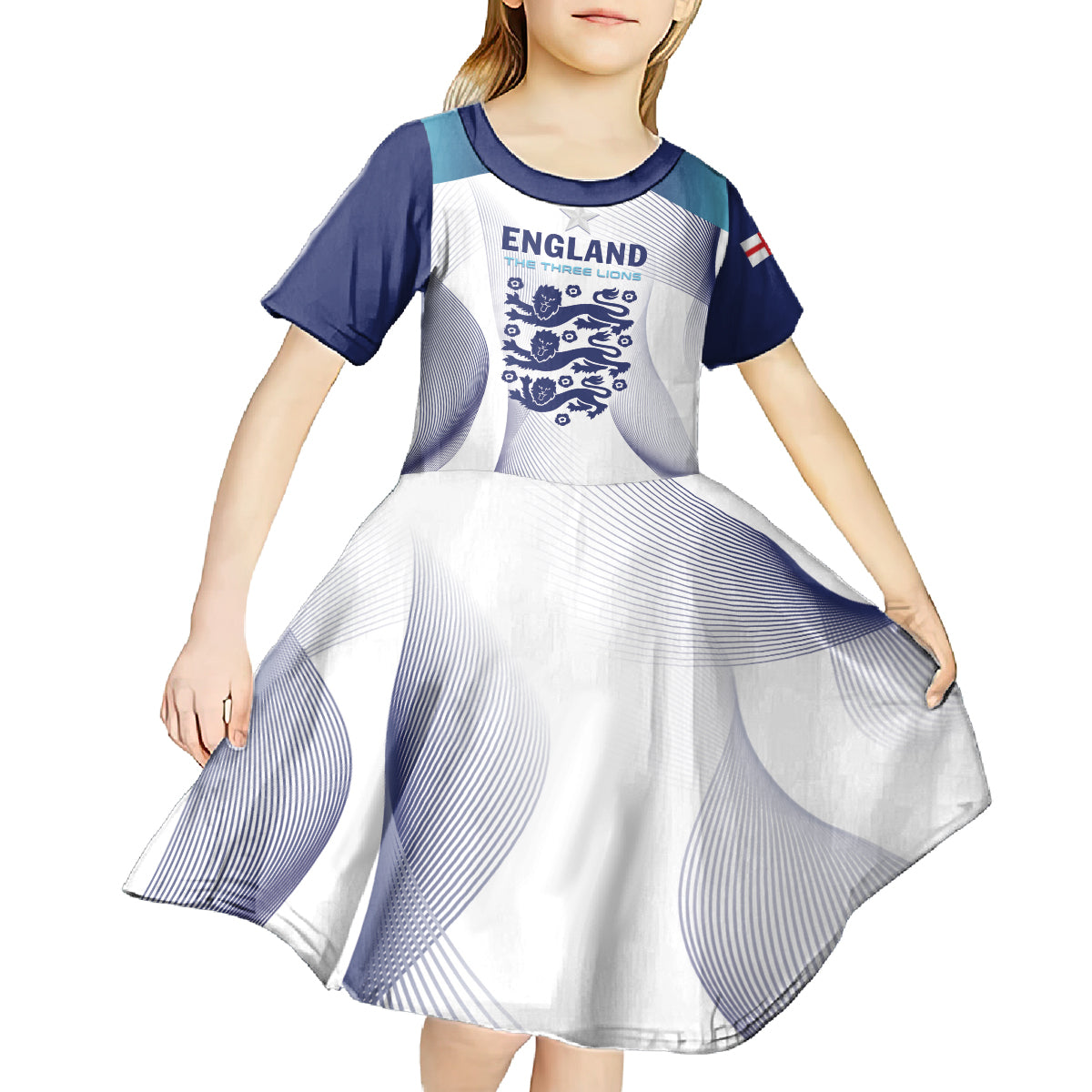 Personalized England 2024 Football Kid Short Sleeve Dress Come On The Three Lions - Wonder Print Shop