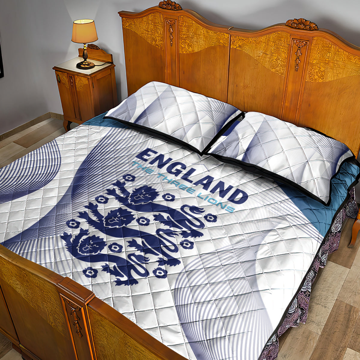 England 2024 Football Quilt Bed Set Come On The Three Lions - Wonder Print Shop