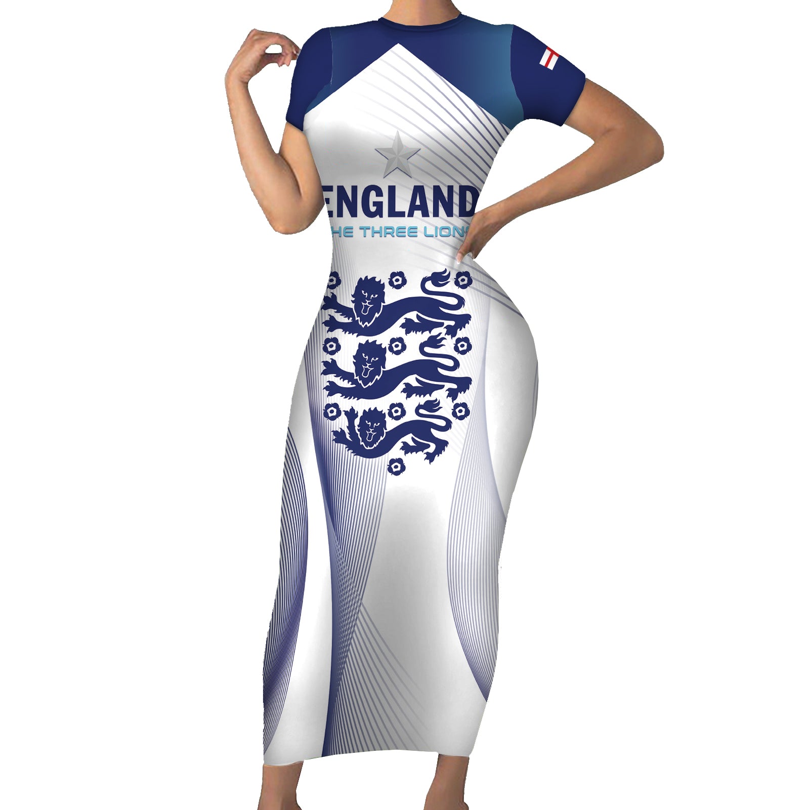Personalized England 2024 Football Short Sleeve Bodycon Dress Come On The Three Lions - Wonder Print Shop