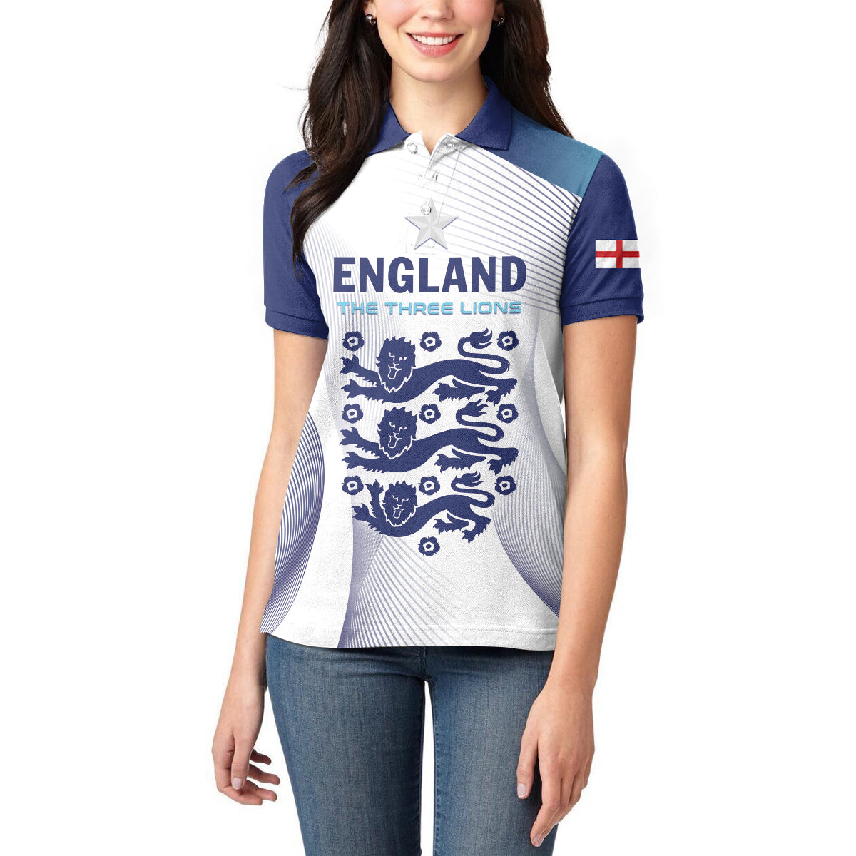 Personalized England 2024 Football Women Polo Shirt Come On The Three Lions - Wonder Print Shop