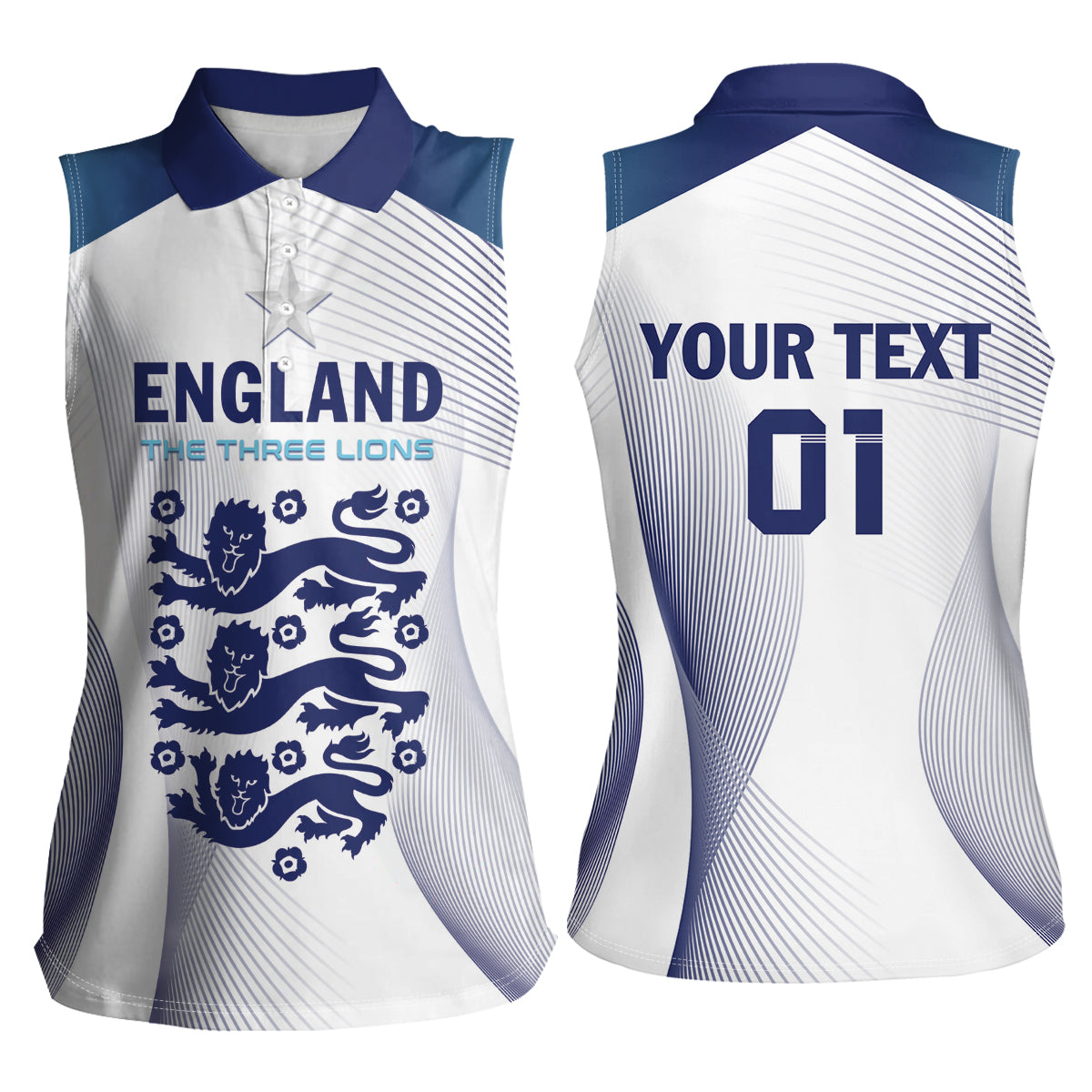 Personalized England 2024 Football Women Sleeveless Polo Shirt Come On The Three Lions - Wonder Print Shop