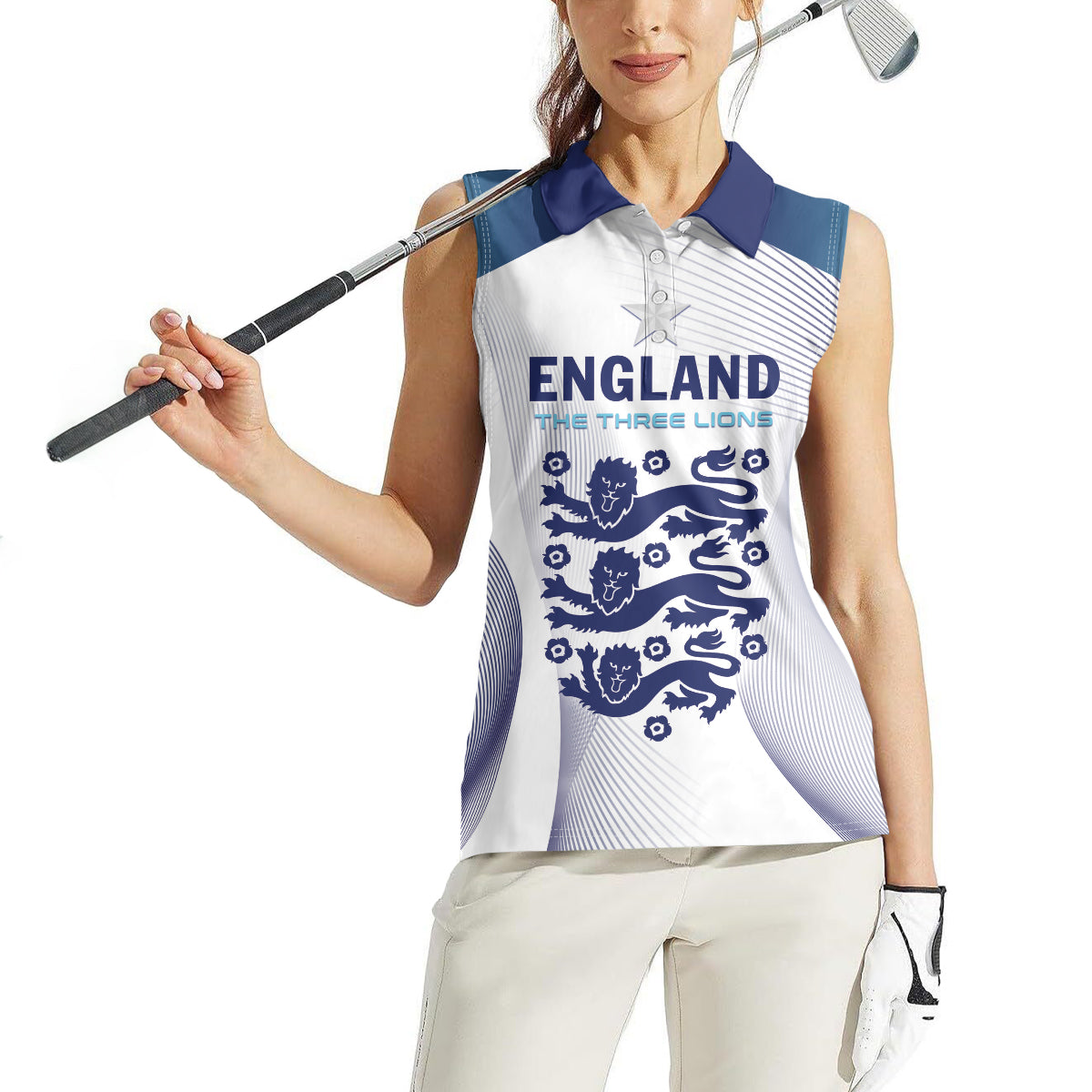 Personalized England 2024 Football Women Sleeveless Polo Shirt Come On The Three Lions - Wonder Print Shop