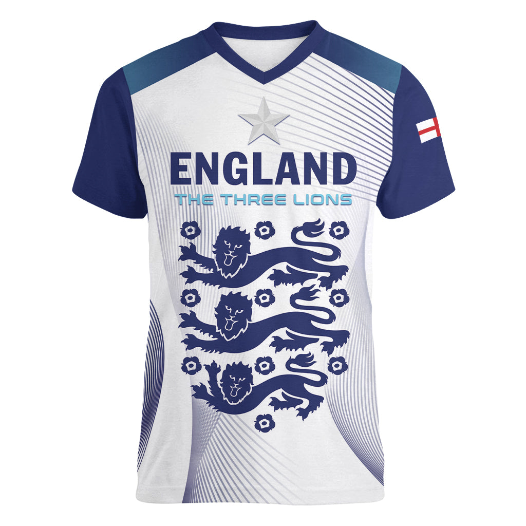 Personalized England 2024 Football Women V-Neck T-Shirt Come On The Three Lions - Wonder Print Shop