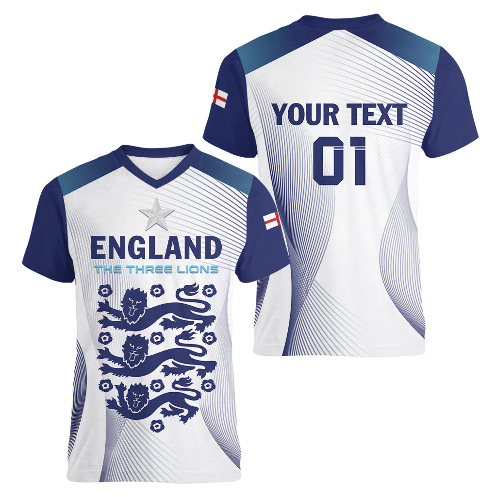 Personalized England 2024 Football Women V-Neck T-Shirt Come On The Three Lions - Wonder Print Shop