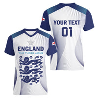 Personalized England 2024 Football Women V-Neck T-Shirt Come On The Three Lions - Wonder Print Shop