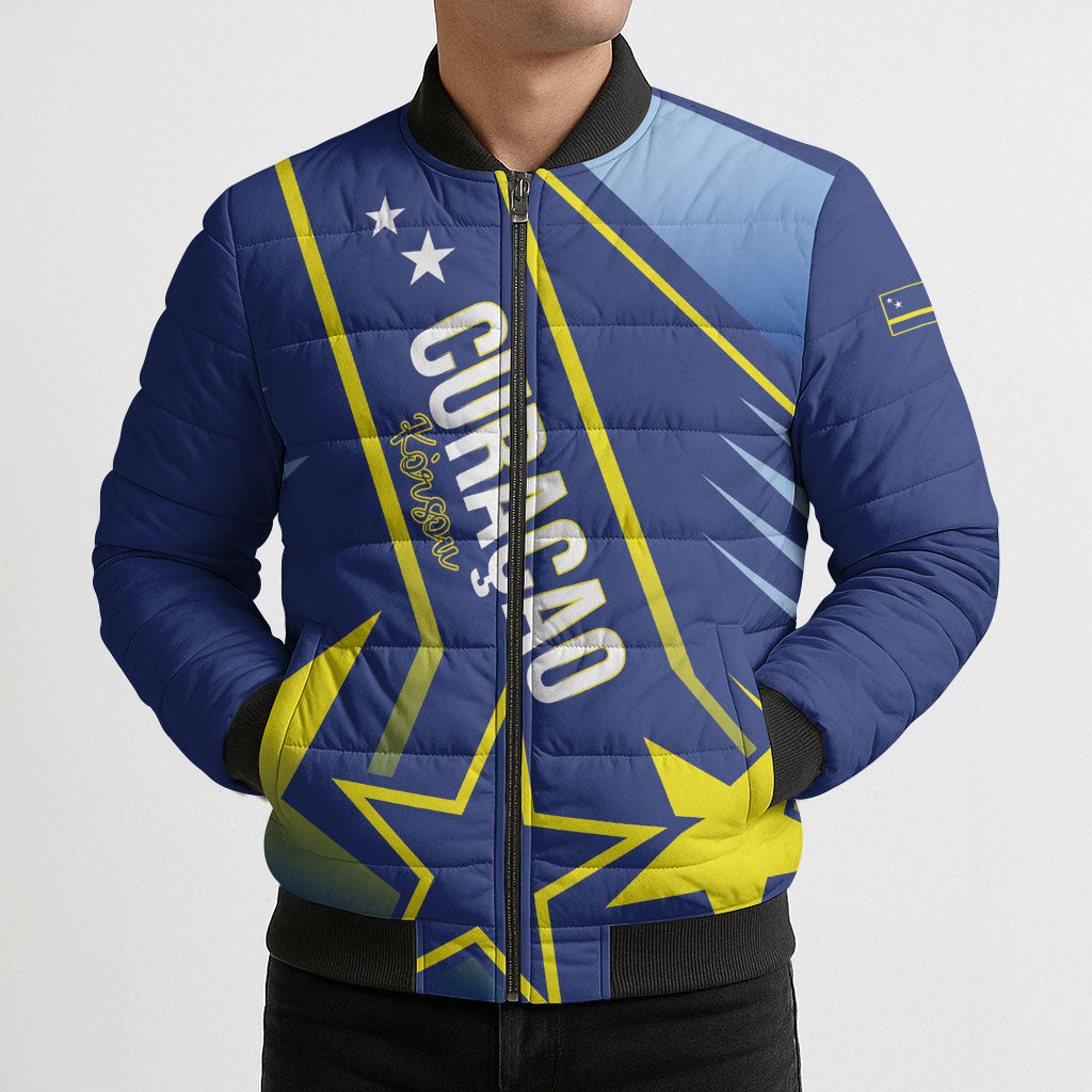 Personalized Country of Curacao Bomber Puffer Jacket Proud of Our Flag