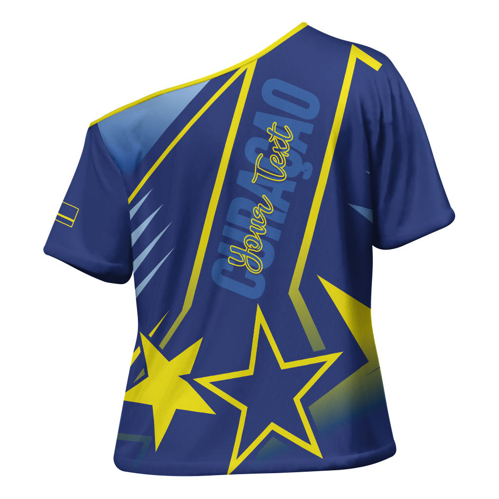 Personalized Country of Curacao Cross Shoulder Shirt Proud of Our Flag