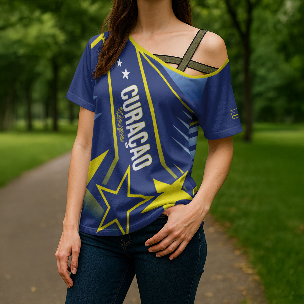 Personalized Country of Curacao Cross Shoulder Shirt Proud of Our Flag