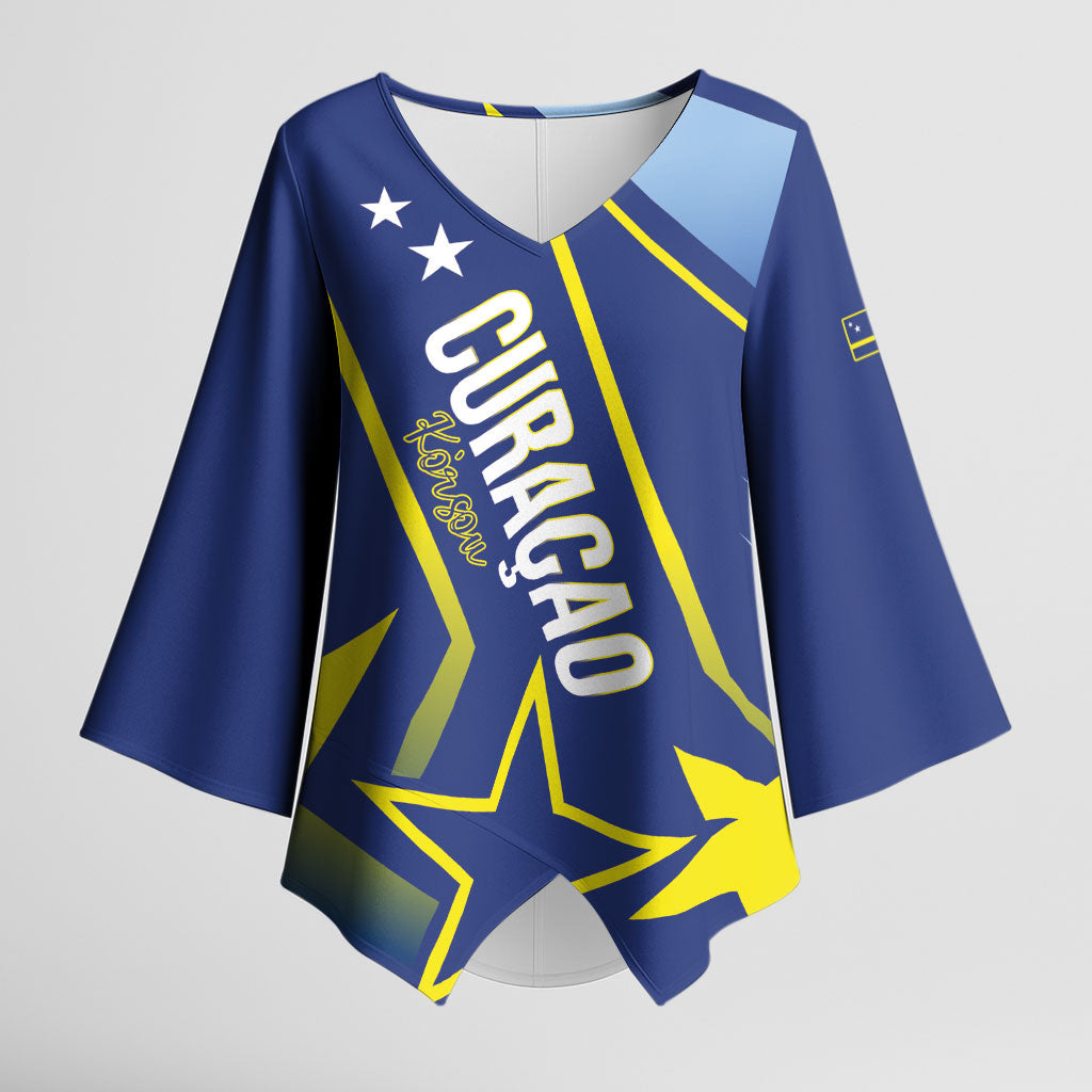 Personalized Country of Curacao Kimono Sleeve Blouse Proud of Our Flag