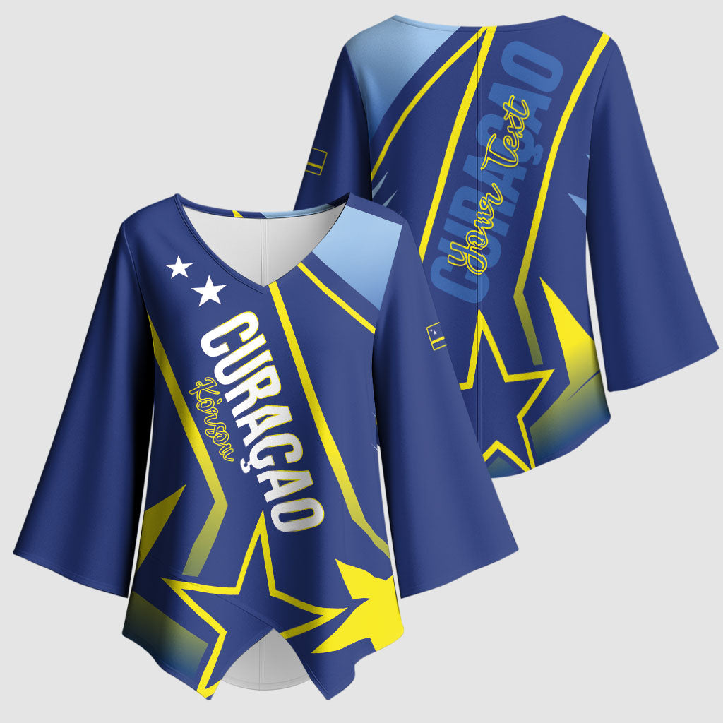 Personalized Country of Curacao Kimono Sleeve Blouse Proud of Our Flag