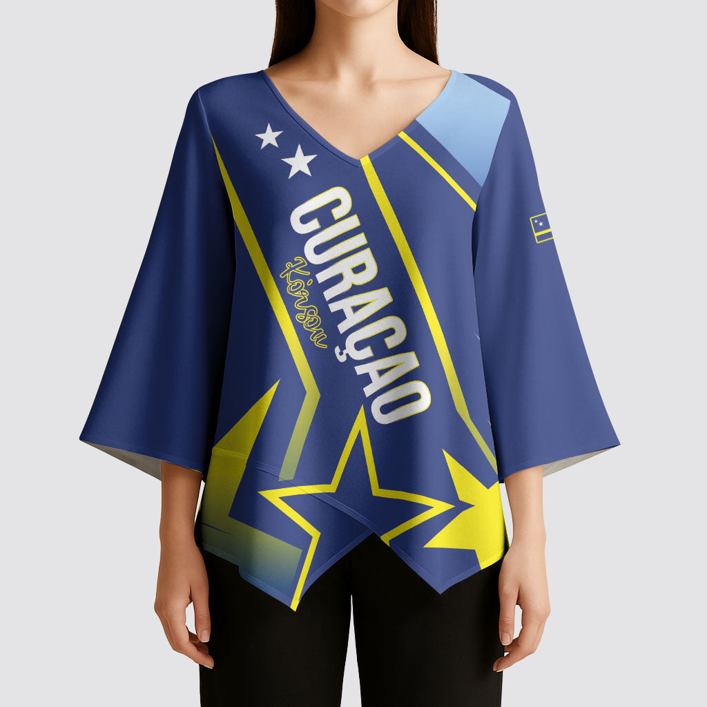 Personalized Country of Curacao Kimono Sleeve Blouse Proud of Our Flag