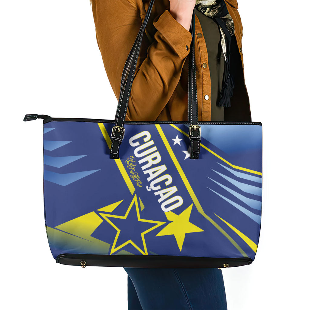 Country of Curacao Leather Tote Bag Proud of Our Flag