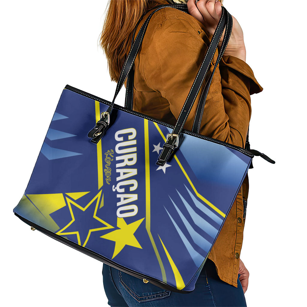 Country of Curacao Leather Tote Bag Proud of Our Flag
