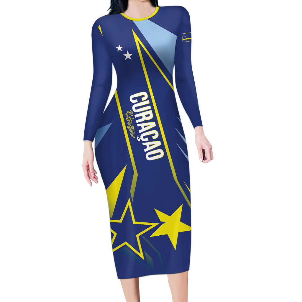 Personalized Country of Curacao Long Sleeve Bodycon Dress Proud of Our Flag