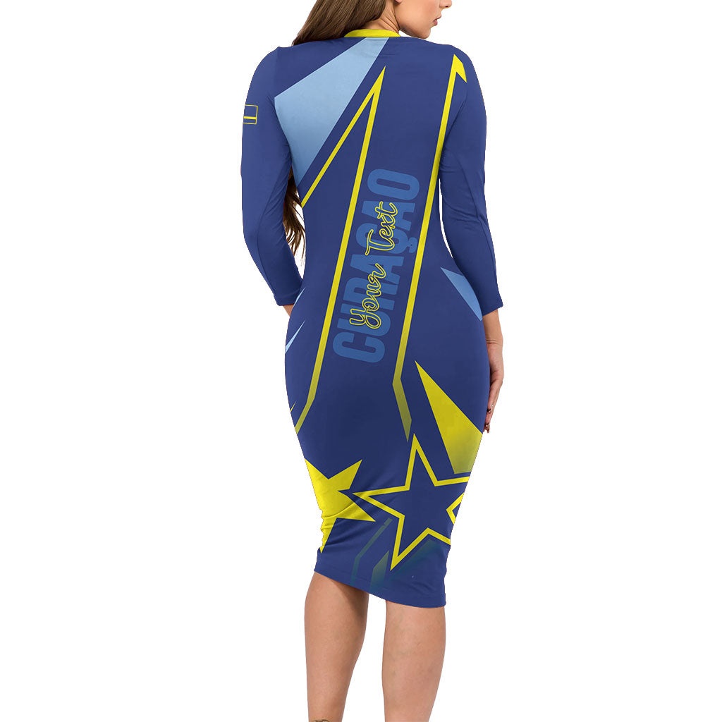Personalized Country of Curacao Long Sleeve Bodycon Dress Proud of Our Flag