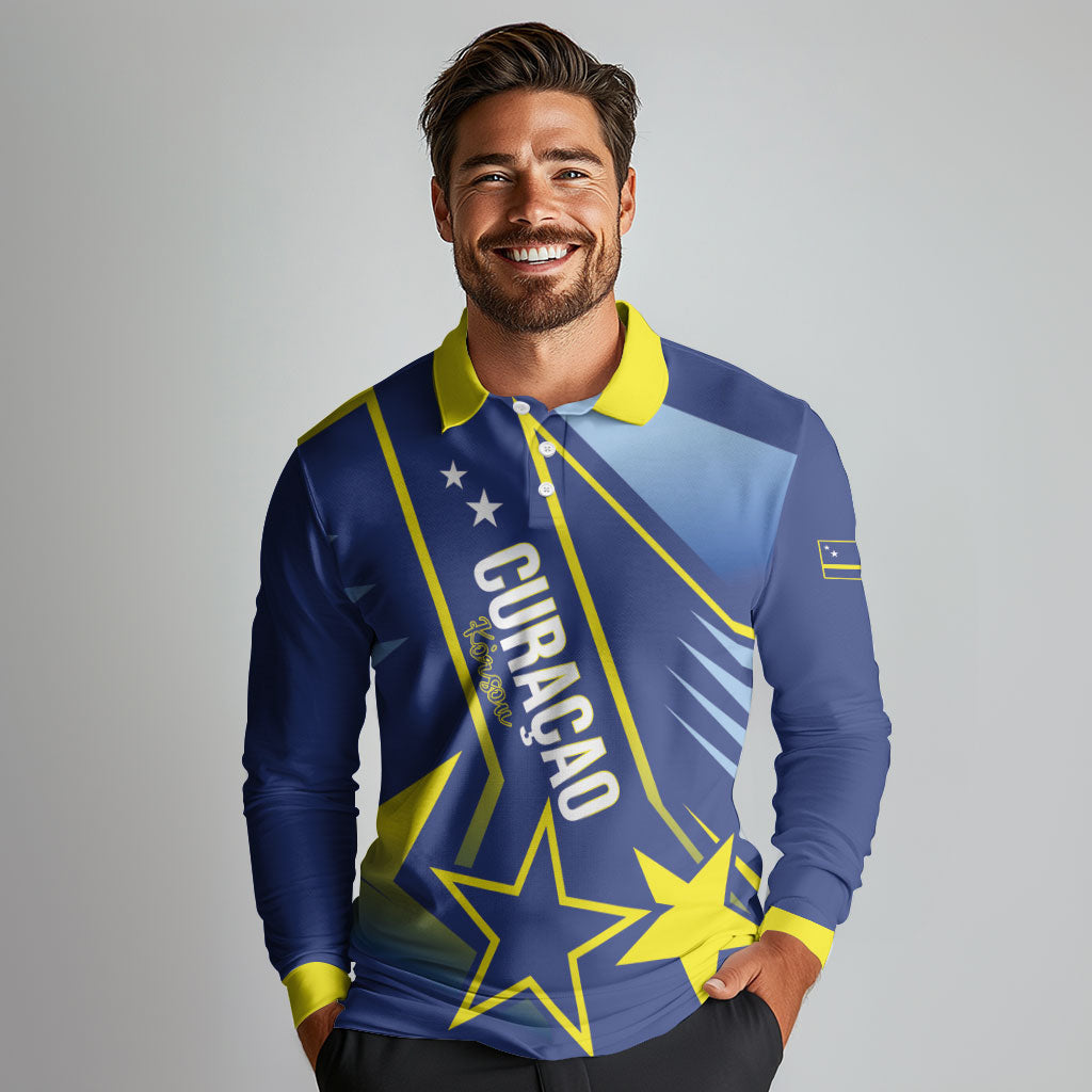 Personalized Country of Curacao Long Sleeve Polo Shirt Proud of Our Flag
