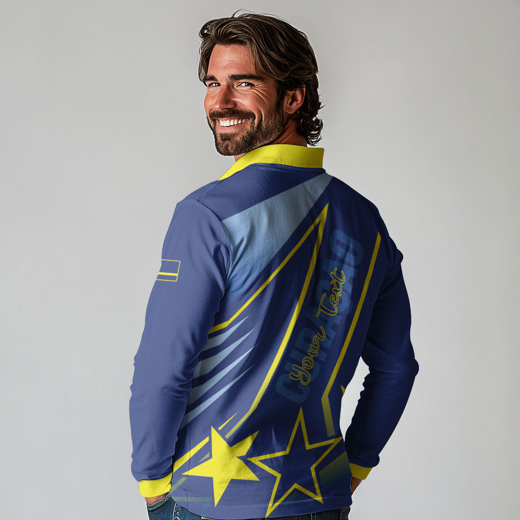 Personalized Country of Curacao Long Sleeve Polo Shirt Proud of Our Flag