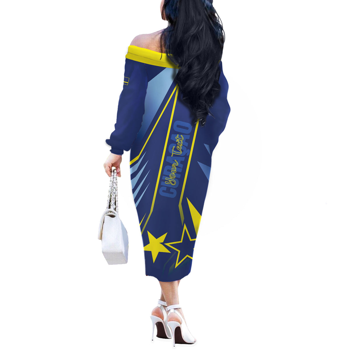 Personalized Country of Curacao Off The Shoulder Long Sleeve Dress Proud of Our Flag