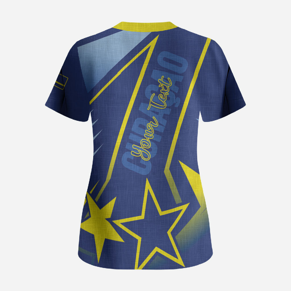 Personalized Country of Curacao Scrub Top Proud of Our Flag