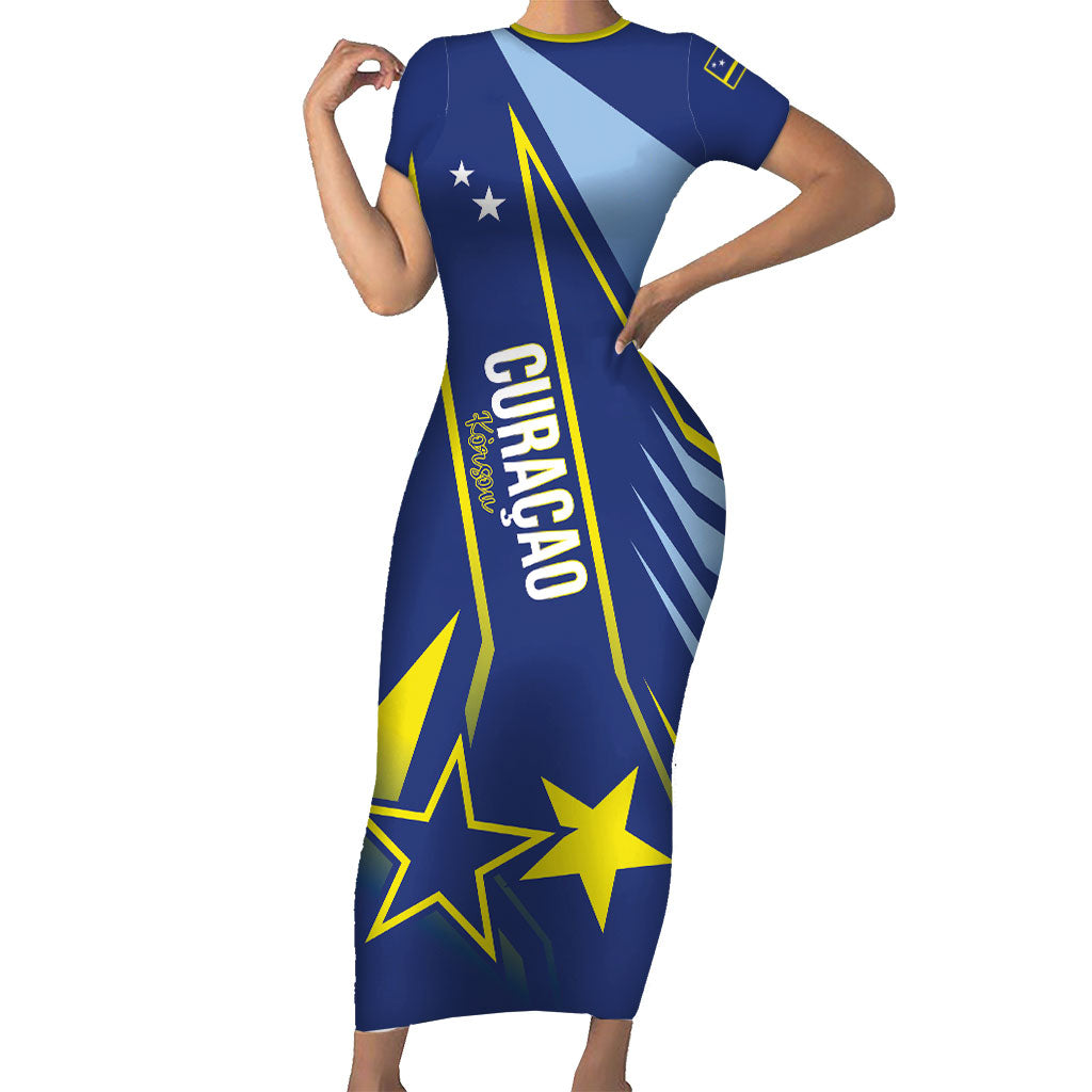 Personalized Country of Curacao Short Sleeve Bodycon Dress Proud of Our Flag