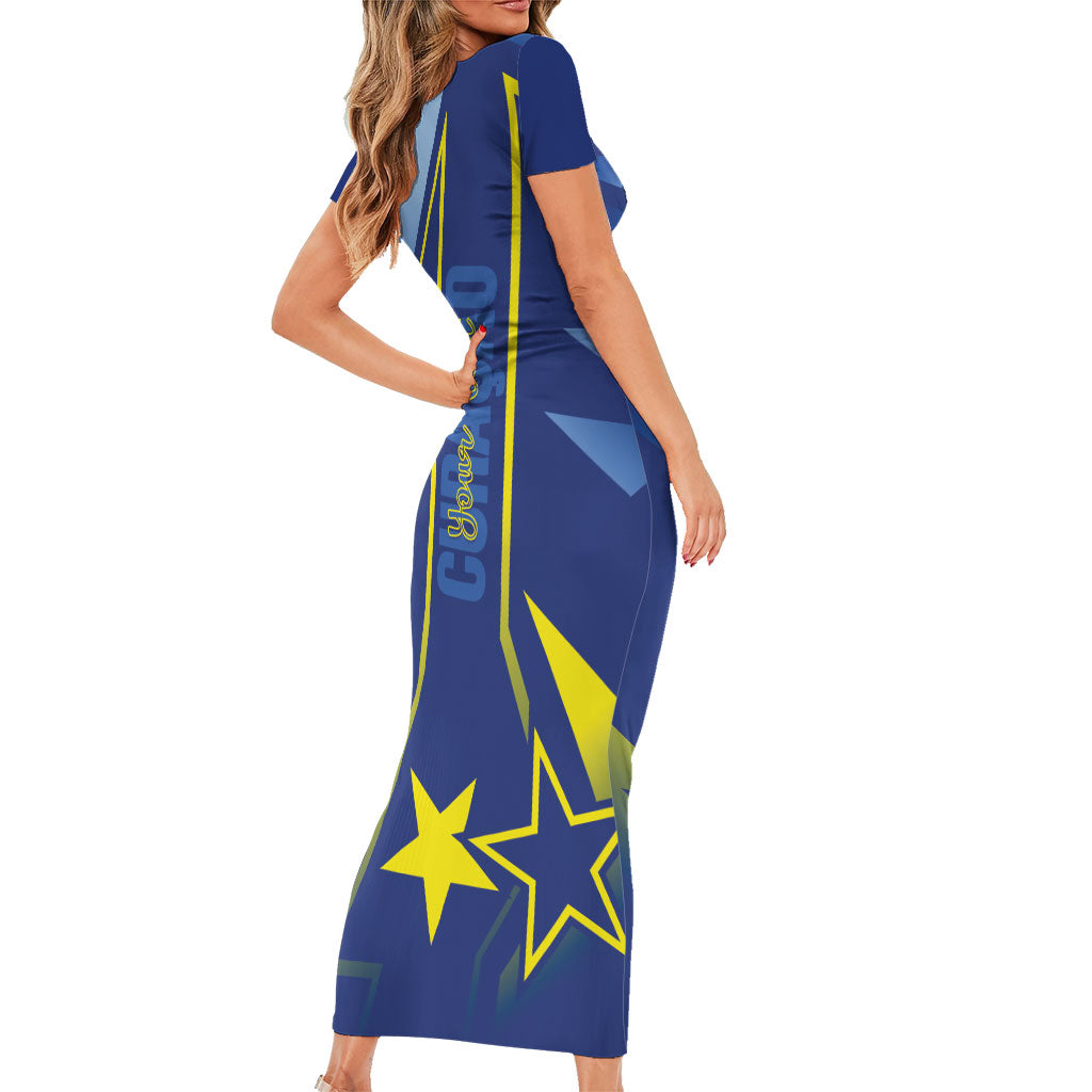 Personalized Country of Curacao Short Sleeve Bodycon Dress Proud of Our Flag