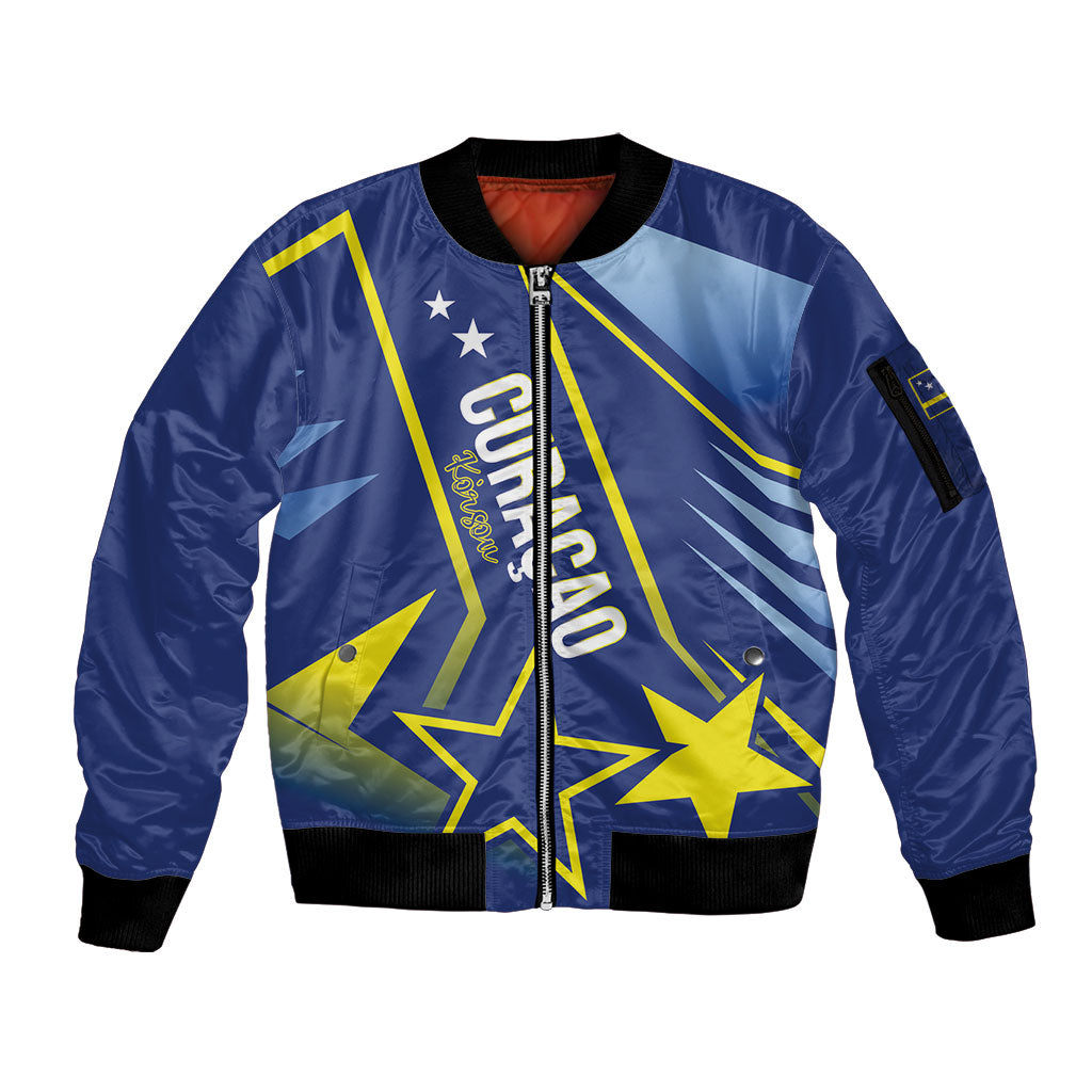 Personalized Country of Curacao Sleeve Zip Bomber Jacket Proud of Our Flag