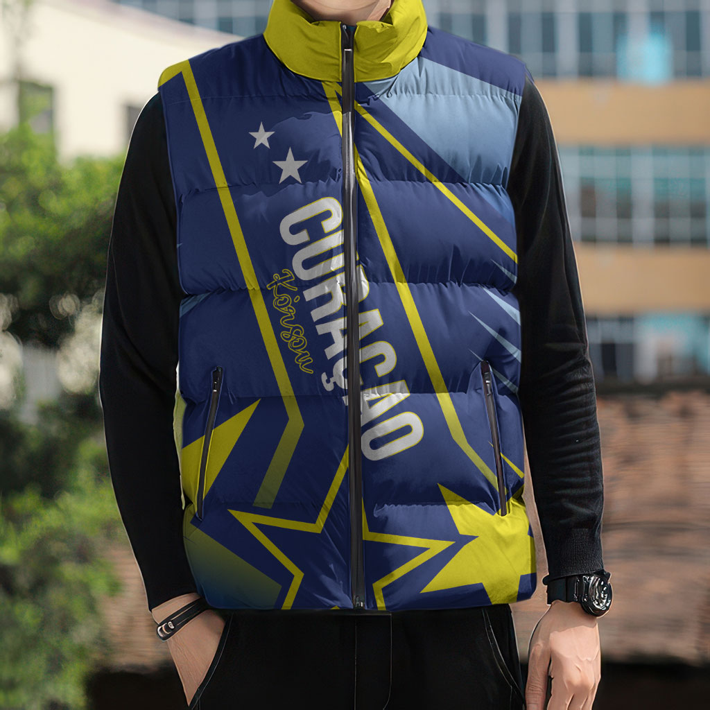 Personalized Country of Curacao Sleeveless Puffer Jacket Proud of Our Flag