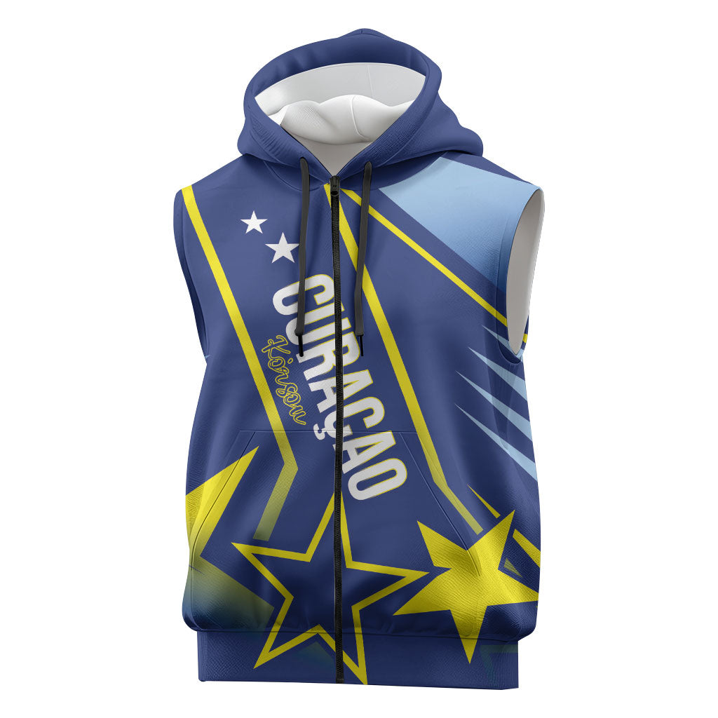 Personalized Country of Curacao Sleeveless Zip Hoodie Proud of Our Flag