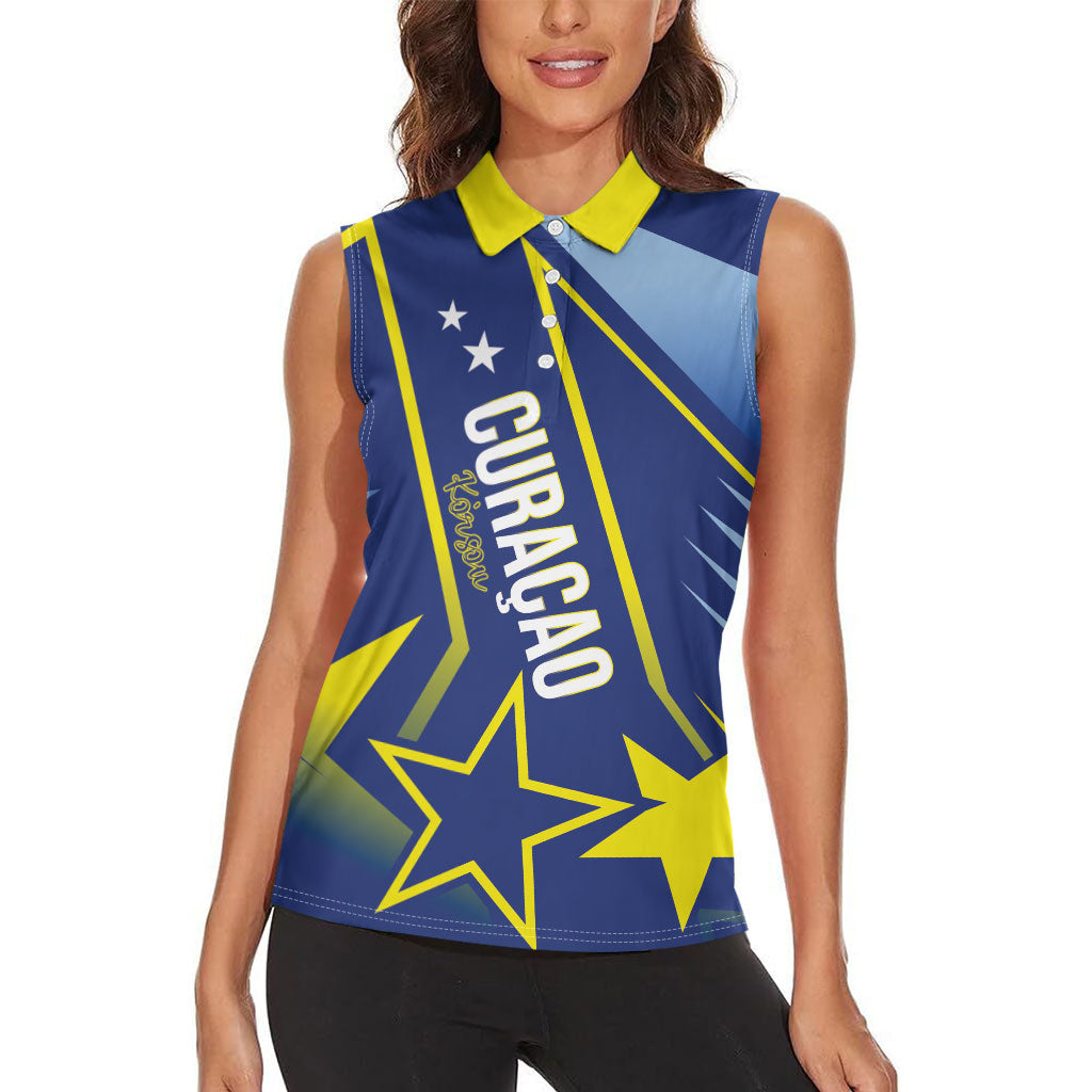 Personalized Country of Curacao Women Sleeveless Polo Shirt Proud of Our Flag