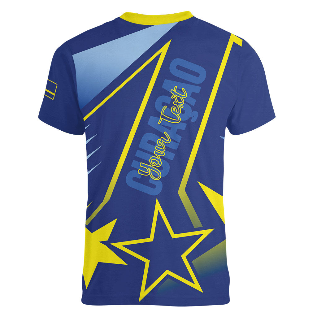 Personalized Country of Curacao Women V-Neck T-Shirt Proud of Our Flag
