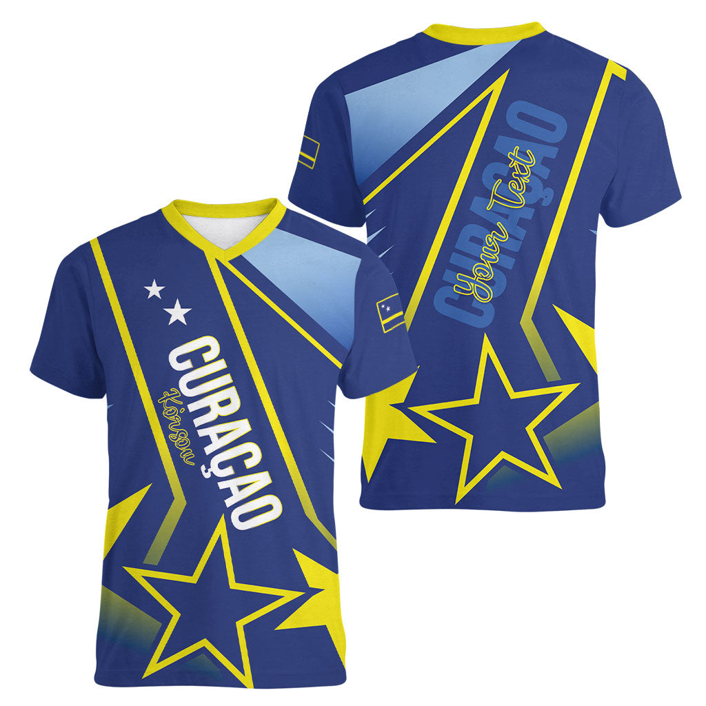 Personalized Country of Curacao Women V-Neck T-Shirt Proud of Our Flag
