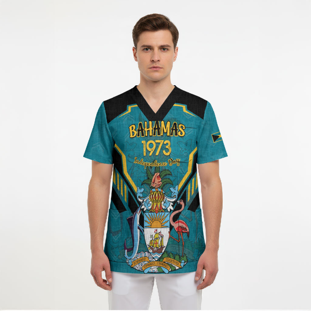 Personalized Bahamas 1973 Scrub Top Happy Independence Day