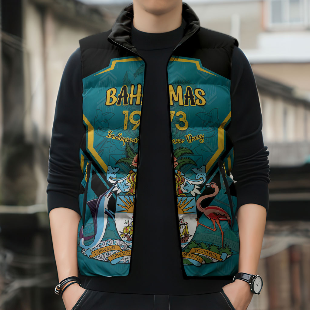 Personalized Bahamas 1973 Sleeveless Puffer Jacket Happy Independence Day
