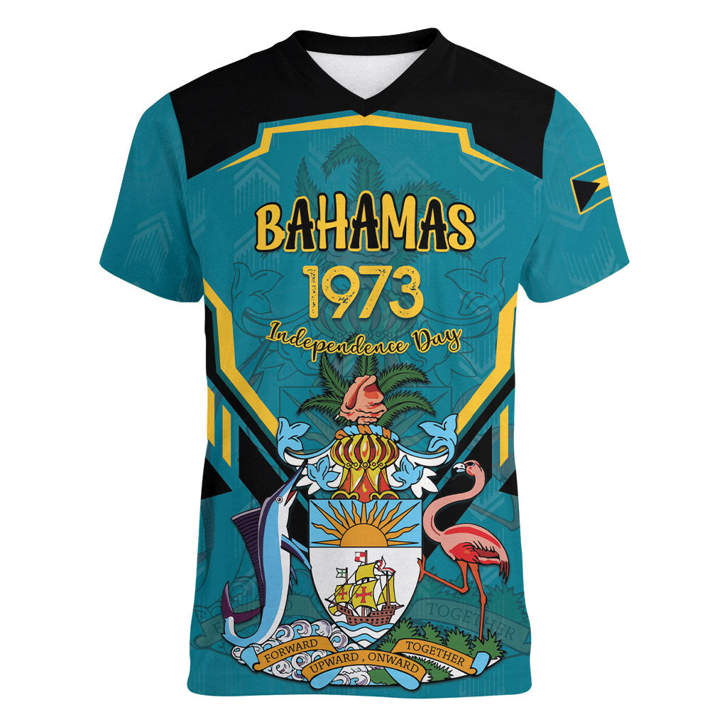 Personalized Bahamas 1973 Women V-Neck T-Shirt Happy Independence Day
