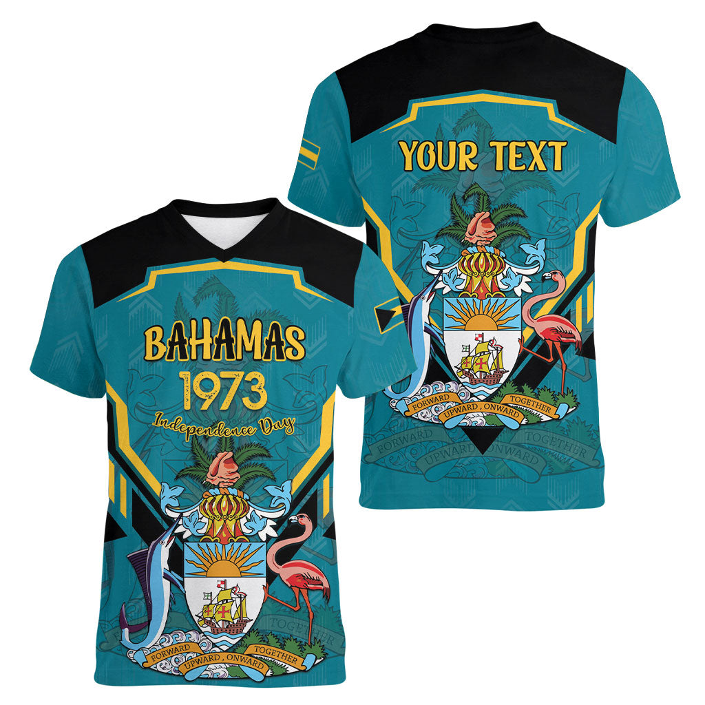 Personalized Bahamas 1973 Women V-Neck T-Shirt Happy Independence Day
