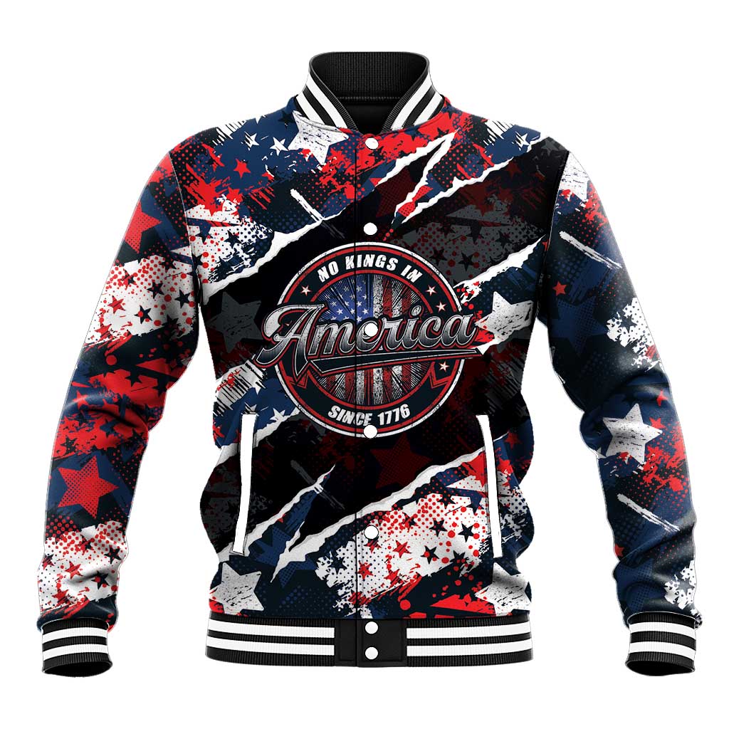 No Kings In America Since 1776 Baseball Jacket Grunge Style - Wonder Print Shop