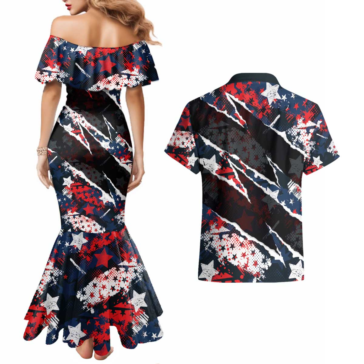 No Kings In America Since 1776 Couples Matching Mermaid Dress and Hawaiian Shirt Grunge Style - Wonder Print Shop