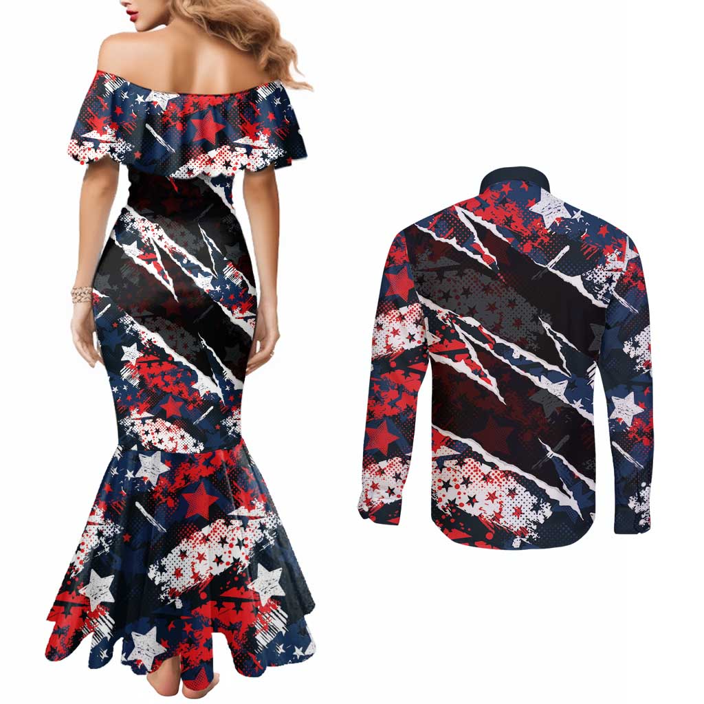 No Kings In America Since 1776 Couples Matching Mermaid Dress and Long Sleeve Button Shirt Grunge Style - Wonder Print Shop