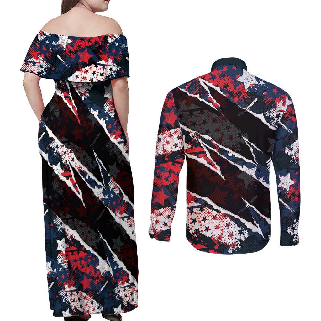 No Kings In America Since 1776 Couples Matching Off Shoulder Maxi Dress and Long Sleeve Button Shirt Grunge Style - Wonder Print Shop