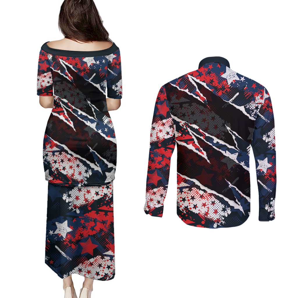 No Kings In America Since 1776 Couples Matching Puletasi and Long Sleeve Button Shirt Grunge Style - Wonder Print Shop