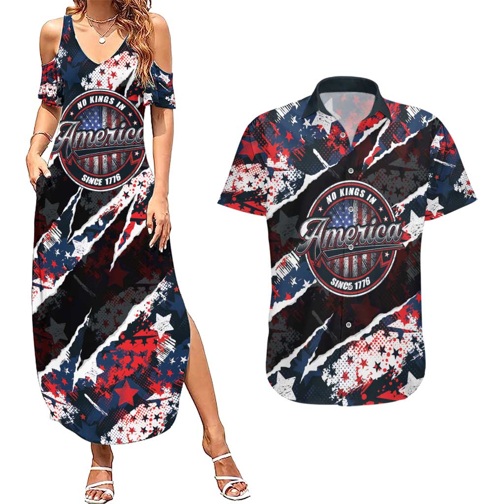 No Kings In America Since 1776 Couples Matching Summer Maxi Dress and Hawaiian Shirt Grunge Style - Wonder Print Shop